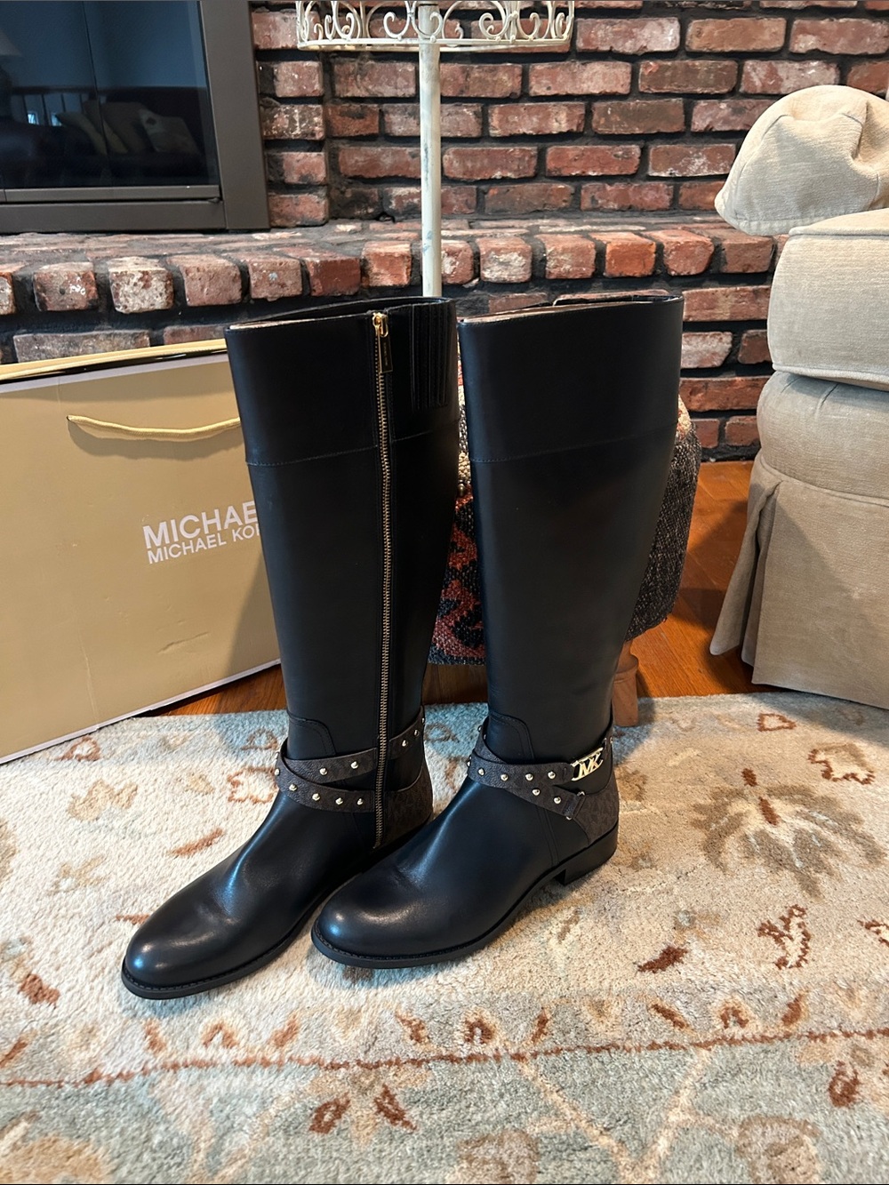 MICHAEL Michael Kors Black Studded Harness Knee Boots